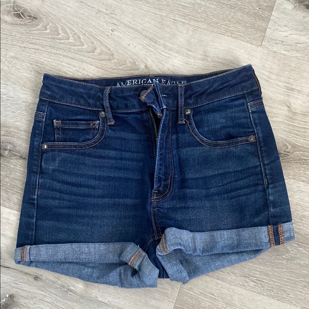 American Eagle Outfitters Blue Jean Shorts High-Waisted Cuffed